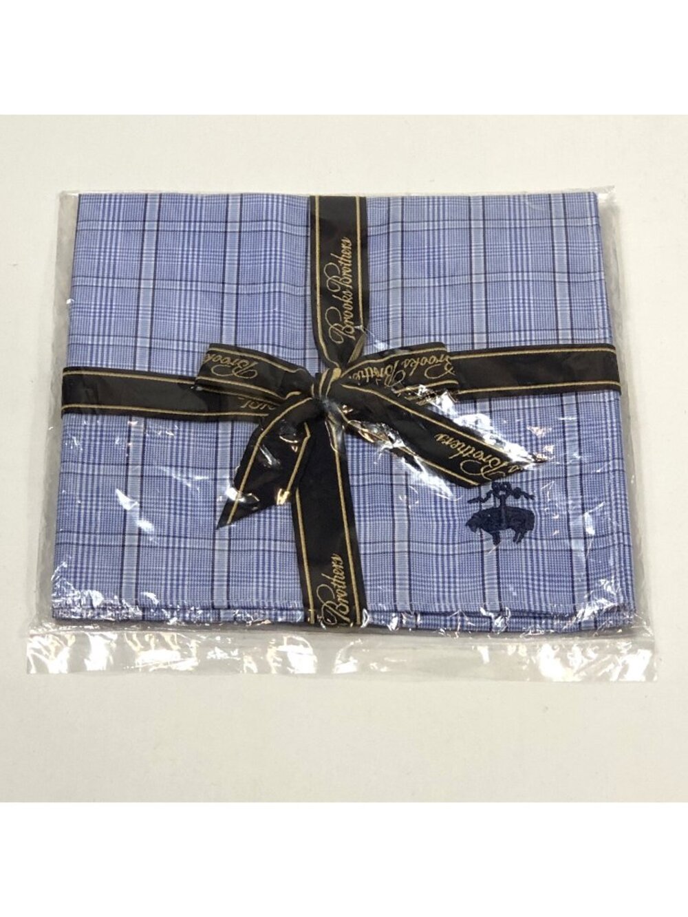 Vintage Brooks Brothers Blue Plaid Pocket Square NWT New Old Stock Handkerchief